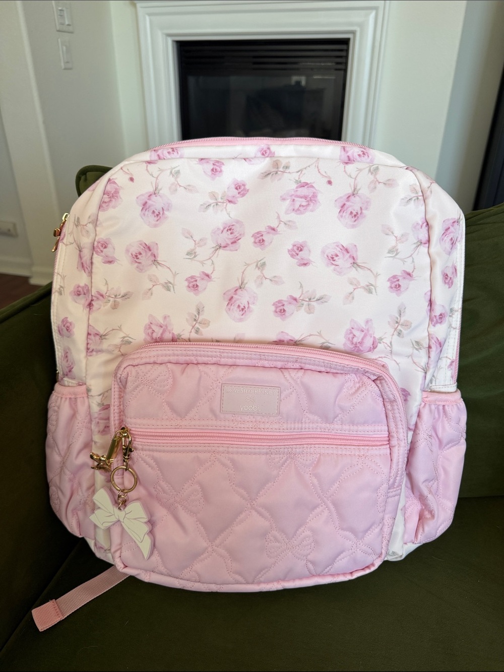 LoveShackFancy Pink Floral Quilted Kids Backpack
